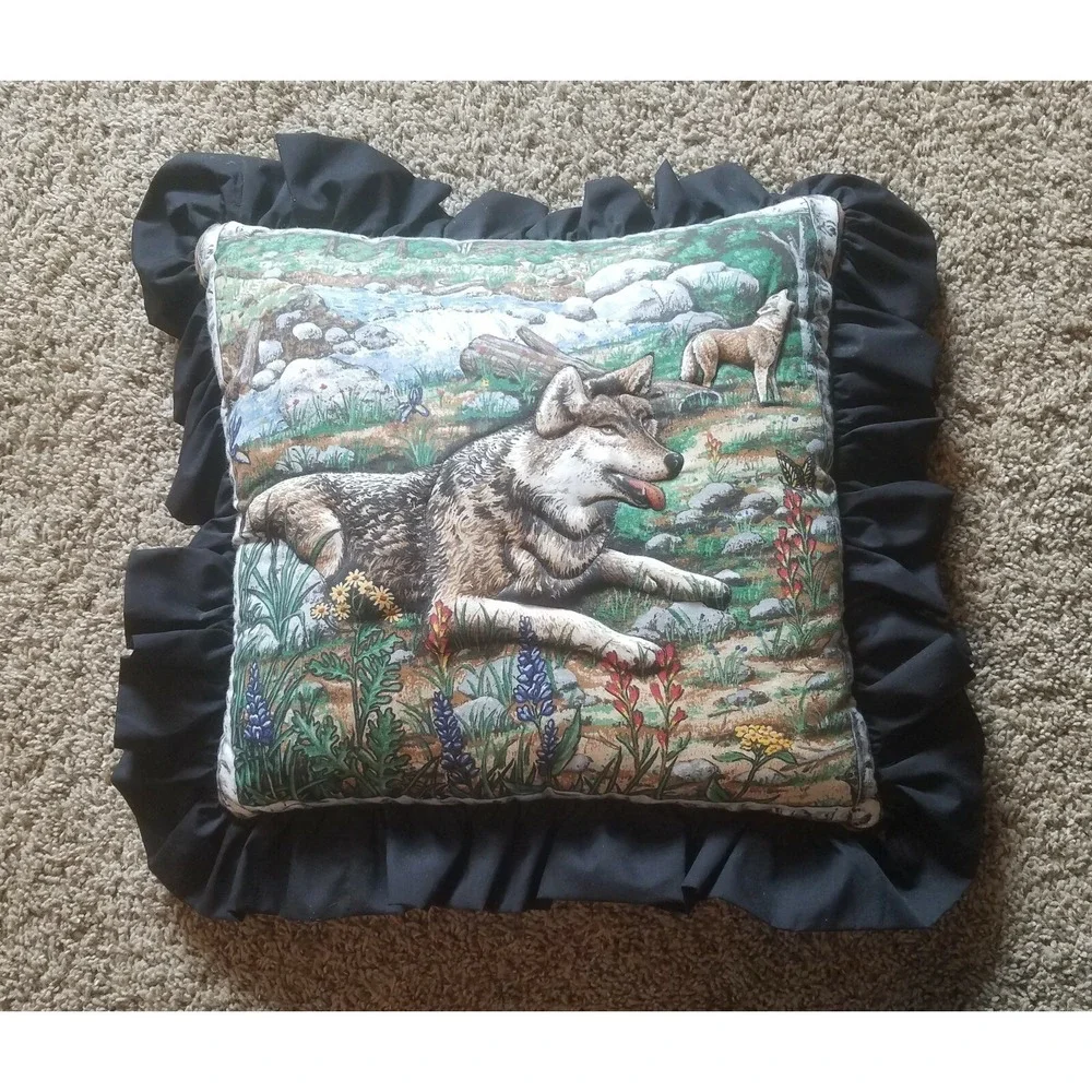 Handmade Wolf Wall Hanging & 2 Throw Pillows